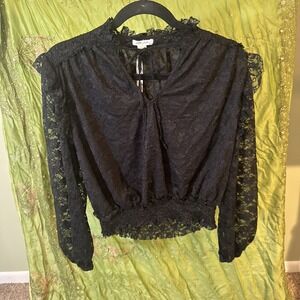 Ultra Pink Black Lace Top Long Sleeve Whimsy Goth Boho Romantic Size Small NEW!